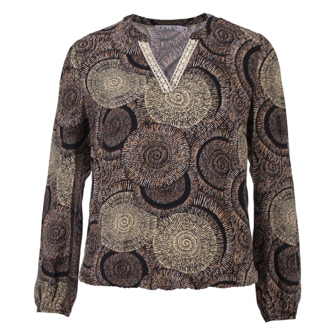 Enjoy Blouse vhals tape Bruin dessin
